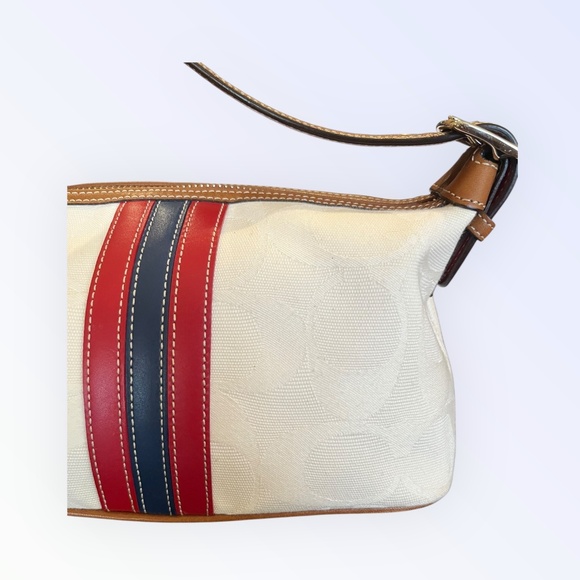 Vintage Coach Studio Small Shoulder Bag 6641 Y2K Ivory Red Blue Stripe Rare COA - Picture 4 of 16